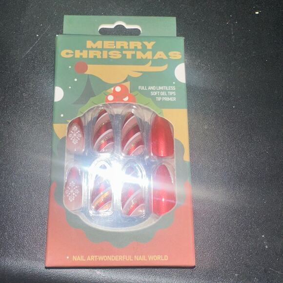 Christmas Candy Cane Press on Nails Red White Stripe Snowflake Glitter Fake Nail - Picture 4 of 4